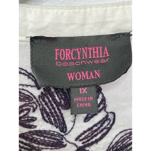 For Cynthia Beach Wear Cover Up‎ Plus 1X Embroidered Cotton Floral Pool Resort - Picture 5 of 11